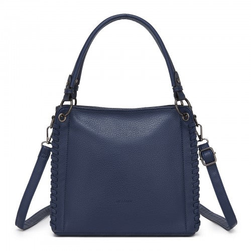 HBM2509 - Miss Lulu Textured PU Leather Crossbody Handbag with Woven Accents for Women - Navy | Neil's Luggage Store