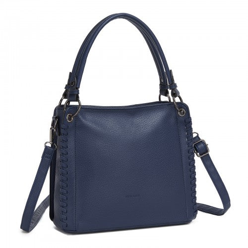 HBM2509 - Miss Lulu Textured PU Leather Crossbody Handbag with Woven Accents for Women - Navy | Neil's Luggage Store