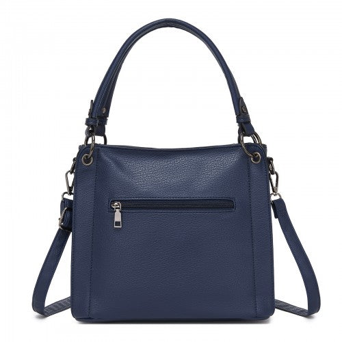HBM2509 - Miss Lulu Textured PU Leather Crossbody Handbag with Woven Accents for Women - Navy | Neil's Luggage Store
