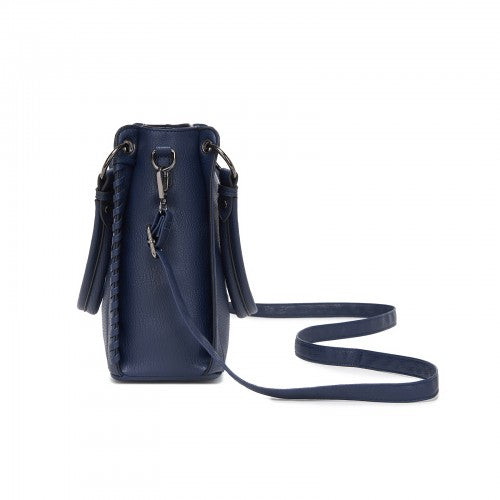 HBM2509 - Miss Lulu Textured PU Leather Crossbody Handbag with Woven Accents for Women - Navy | Neil's Luggage Store