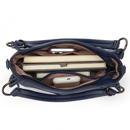 HBM2509 - Miss Lulu Textured PU Leather Crossbody Handbag with Woven Accents for Women - Navy | Neil's Luggage Store