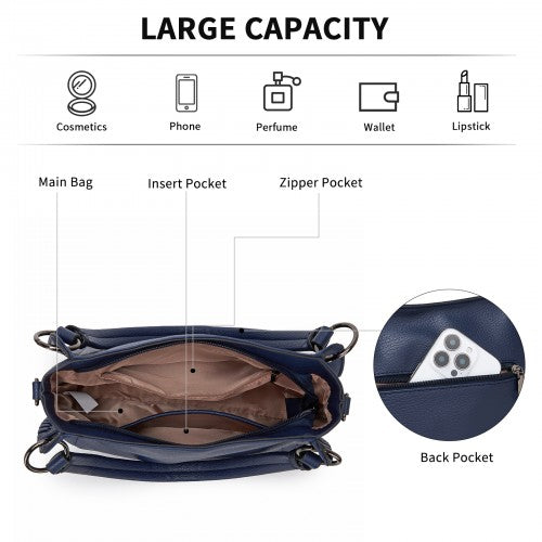 HBM2509 - Miss Lulu Textured PU Leather Crossbody Handbag with Woven Accents for Women - Navy | Neil's Luggage Store