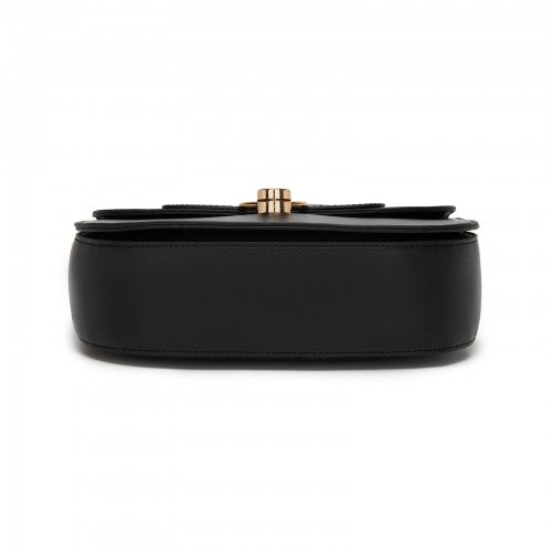 HBM2514 - Miss Lulu Stylish PU Saddle Bag with Chain-Accent Top Handle & Adjustable Strap - Black | Neil's Luggage Store