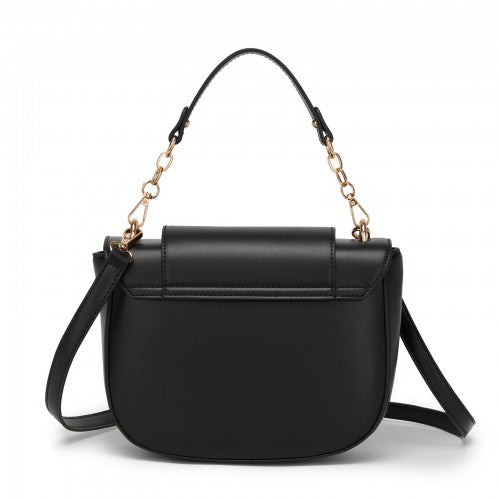 HBM2514 - Miss Lulu Stylish PU Saddle Bag with Chain-Accent Top Handle & Adjustable Strap - Black | Neil's Luggage Store