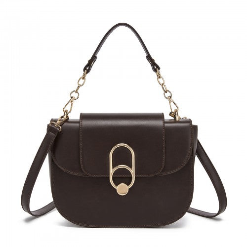 HBM2514 - Miss Lulu Stylish PU Saddle Bag with Chain-Accent Top Handle & Adjustable Strap - Brown by LuluBags