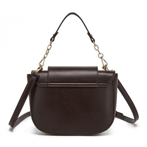 HBM2514 - Miss Lulu Stylish PU Saddle Bag with Chain-Accent Top Handle & Adjustable Strap - Brown by LuluBags