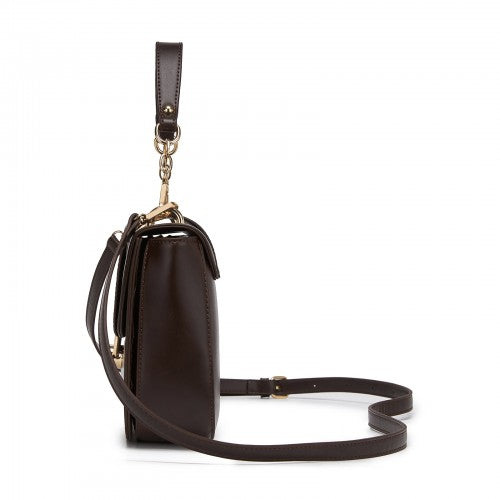HBM2514 - Miss Lulu Stylish PU Saddle Bag with Chain-Accent Top Handle & Adjustable Strap - Brown by LuluBags