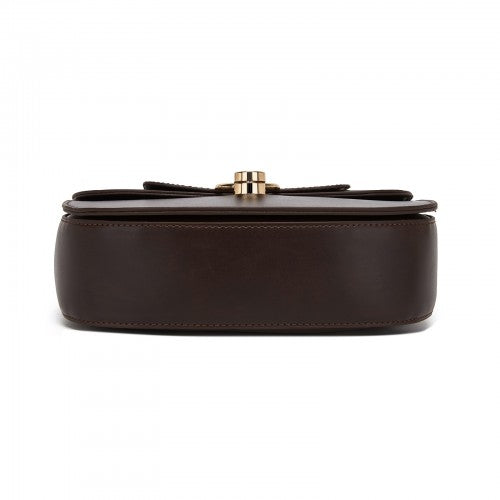 HBM2514 - Miss Lulu Stylish PU Saddle Bag with Chain-Accent Top Handle & Adjustable Strap - Brown by LuluBags