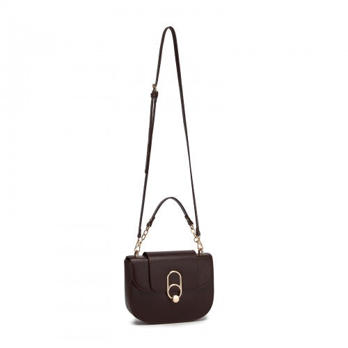 Miss Lulu Stylish PU Saddle Bag With Chain Accent Top Handle And Adjustable Strap In Coffee | Neil's Luggage Store