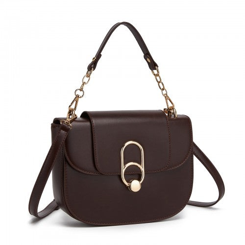 Miss Lulu Stylish PU Saddle Bag With Chain Accent Top Handle And Adjustable Strap In Coffee | Neil's Luggage Store