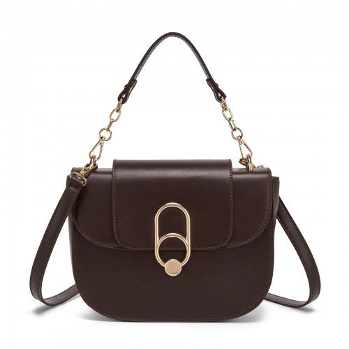 Miss Lulu Stylish PU Saddle Bag With Chain Accent Top Handle And Adjustable Strap In Coffee | Neil's Luggage Store