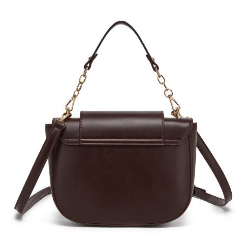 Miss Lulu Stylish PU Saddle Bag With Chain Accent Top Handle And Adjustable Strap In Coffee | Neil's Luggage Store