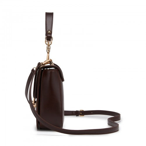 Miss Lulu Stylish PU Saddle Bag With Chain Accent Top Handle And Adjustable Strap In Coffee | Neil's Luggage Store