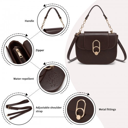 Miss Lulu Stylish PU Saddle Bag With Chain Accent Top Handle And Adjustable Strap In Coffee | Neil's Luggage Store