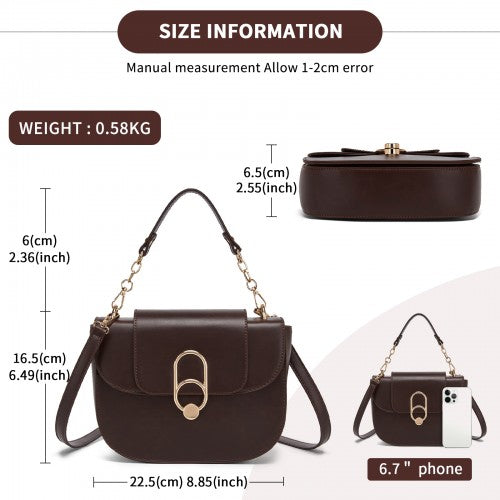 Miss Lulu Stylish PU Saddle Bag With Chain Accent Top Handle And Adjustable Strap In Coffee | Neil's Luggage Store