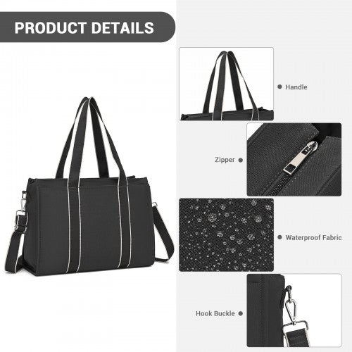 Miss Lulu Wearproof Large Capacity Tote Bag With 15.6 Inch Laptop Sleeve Black | Neil's Luggage Store