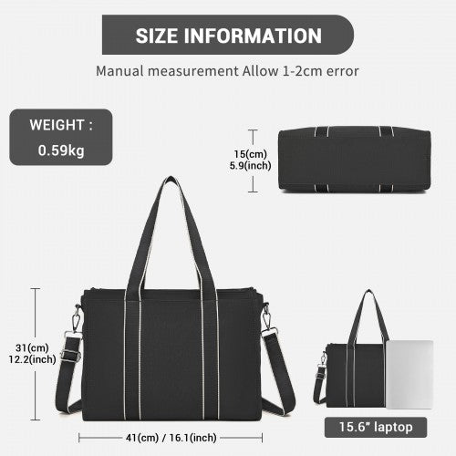 Miss Lulu Wearproof Large Capacity Tote Bag With 15.6 Inch Laptop Sleeve Black | Neil's Luggage Store