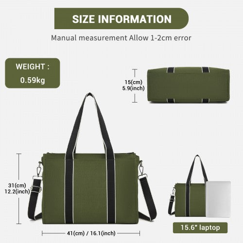 Miss Lulu Wearproof Large Capacity Tote Bag With 15.6 Inch Laptop Sleeve Green | Neil's Luggage Store