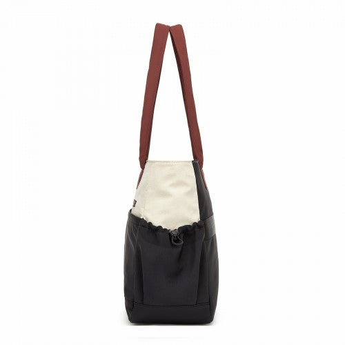 Lulu Chic Shoulder Tote Bag With Laptop Sleeve And Luggage Strap Beige And Black | Neil's Luggage Store