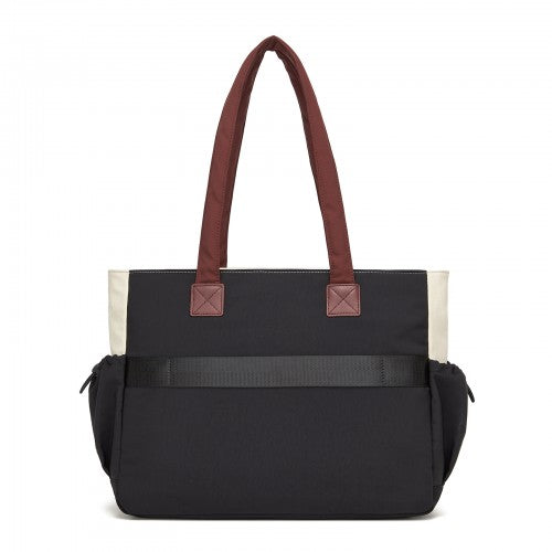 Lulu Chic Shoulder Tote Bag With Laptop Sleeve And Luggage Strap Beige And Black | Neil's Luggage Store