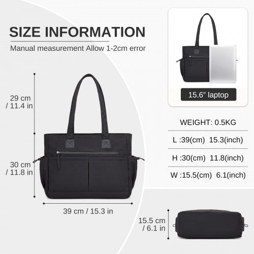 Miss Lulu Chic Shoulder Tote Bag With 15.6in Laptop Sleeve Luggage Strap Black | Neil's Luggage Store