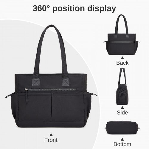 Miss Lulu Chic Shoulder Tote Bag With 15.6in Laptop Sleeve Luggage Strap Black | Neil's Luggage Store