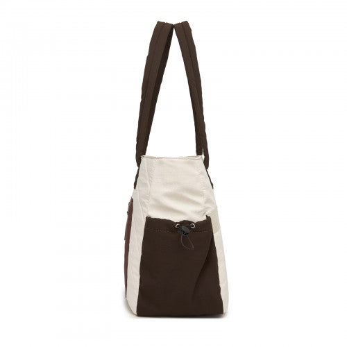 HBM2612 - Miss Lulu Minimalist Durable Shoulder Bag for Work, School & Travel with Laptop Sleeve and Multiple Pockets - Beige and Brown