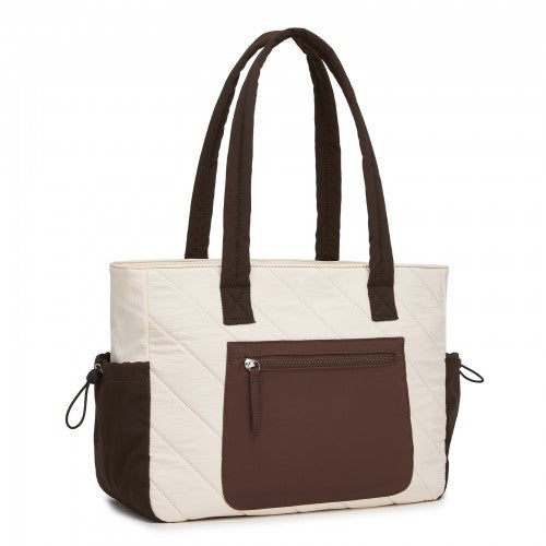 HBM2612 - Miss Lulu Minimalist Durable Shoulder Bag for Work, School & Travel with Laptop Sleeve and Multiple Pockets - Beige and Brown