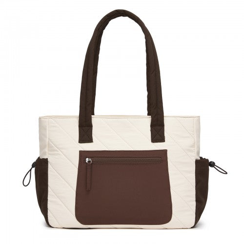HBM2612 - Miss Lulu Minimalist Durable Shoulder Bag for Work, School & Travel with Laptop Sleeve and Multiple Pockets - Beige and Brown
