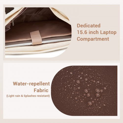 HBM2612 - Miss Lulu Minimalist Durable Shoulder Bag for Work, School & Travel with Laptop Sleeve and Multiple Pockets - Beige and Brown