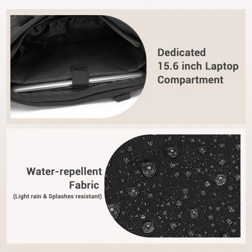 HBM2612 - Miss Lulu Minimalist Durable Shoulder Bag for Work, School & Travel with Laptop Sleeve and Multiple Pockets - Black | Neil's Luggage Store