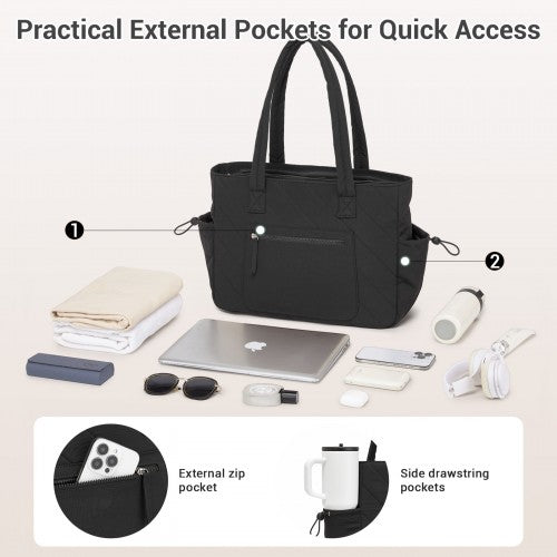 HBM2612 - Miss Lulu Minimalist Durable Shoulder Bag for Work, School & Travel with Laptop Sleeve and Multiple Pockets - Black | Neil's Luggage Store