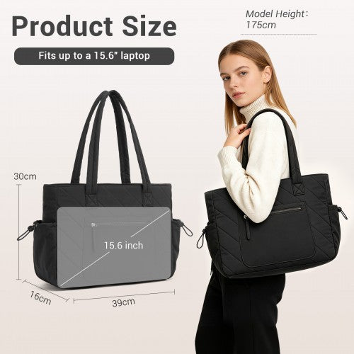 HBM2612 - Miss Lulu Minimalist Durable Shoulder Bag for Work, School & Travel with Laptop Sleeve and Multiple Pockets - Black | Neil's Luggage Store