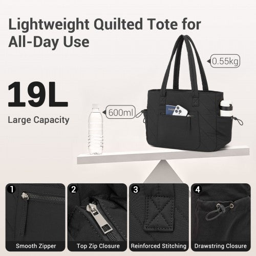 HBM2612 - Miss Lulu Minimalist Durable Shoulder Bag for Work, School & Travel with Laptop Sleeve and Multiple Pockets - Black | Neil's Luggage Store
