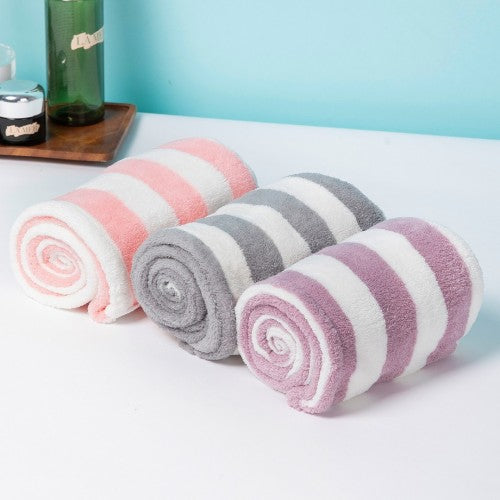 Hair Turban Microfibre Towel Set With Button Closure Coarse Stripe 3 Pack | Neil's Luggage Store