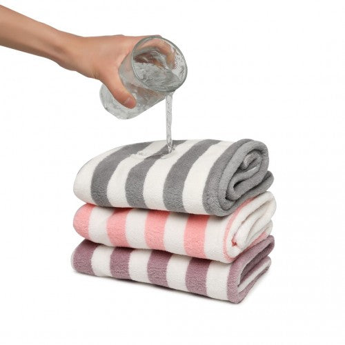 Hair Turban Microfibre Towel Set With Button Closure Coarse Stripe 3 Pack | Neil's Luggage Store
