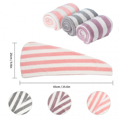 Hair Turban Microfibre Towel Set With Button Closure Coarse Stripe 3 Pack | Neil's Luggage Store