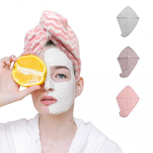 Microfiber Hair Towel Turban Wraps With Button, Wavy Pattern, 3 Pack | Neil's Luggage Store