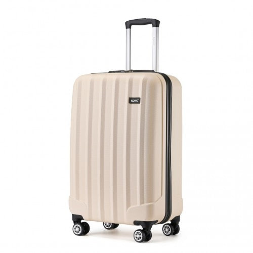 K1773-1L - Kono 19 Inch Cabin Size ABS+PC Hard Shell Luggage with Vertical Stripes - Ideal for Carry-On - Beige