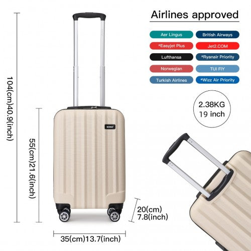 K1773-1L - Kono 19/24/28 Inch 3 Piece Set Striped ABS+PC Hard Shell Luggage with 360-Degree Spinner Wheels - Beige | Neil's Luggage Store