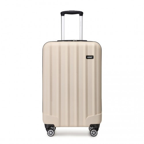 K1773-1L - Kono 19 Inch Cabin Size ABS+PC Hard Shell Luggage with Vertical Stripes - Ideal for Carry-On - Beige | Neil's Luggage Store