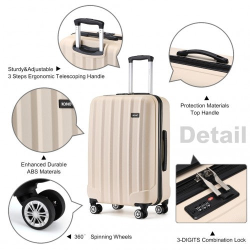 K1773-1L - Kono 28 Inch Striped ABS+PC Hard Shell Luggage with 360-Degree Spinner Wheels - Beige | Neil's Luggage Store