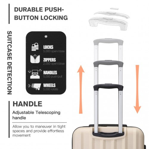 K1773-1L - Kono 28 Inch Striped ABS+PC Hard Shell Luggage with 360-Degree Spinner Wheels - Beige | Neil's Luggage Store