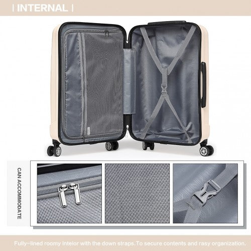 K1773-1L - Kono 24 Inch Striped ABS+PC Hard Shell Luggage with 360-Degree Spinner Wheels - Beige | Neil's Luggage Store