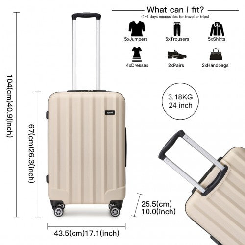 K1773-1L - Kono 24 Inch Striped ABS+PC Hard Shell Luggage with 360-Degree Spinner Wheels - Beige | Neil's Luggage Store