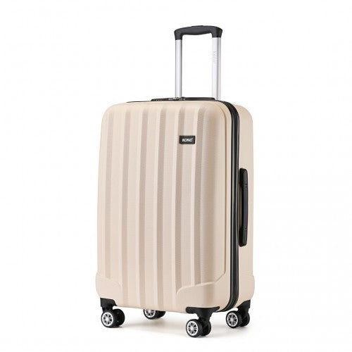K1773-1L - Kono 24 Inch Striped ABS+PC Hard Shell Luggage with 360-Degree Spinner Wheels - Beige | Neil's Luggage Store