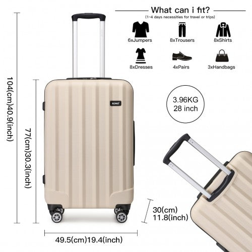 K1773-1L - Kono 28 Inch Striped ABS+PC Hard Shell Luggage with 360-Degree Spinner Wheels - Beige | Neil's Luggage Store