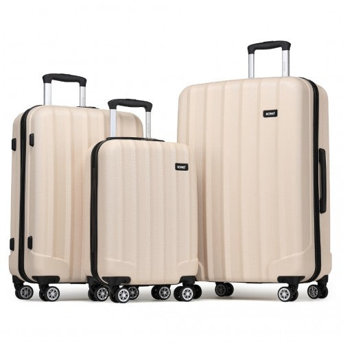 K1773-1L - Kono 19/24/28 Inch 3 Piece Set Striped ABS+PC Hard Shell Luggage with 360-Degree Spinner Wheels - Beige | Neil's Luggage Store
