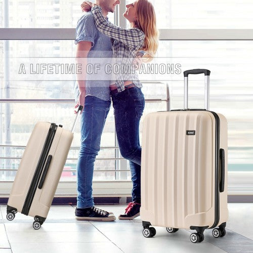 K1773-1L - Kono 19/24/28 Inch 3 Piece Set Striped ABS+PC Hard Shell Luggage with 360-Degree Spinner Wheels - Beige | Neil's Luggage Store