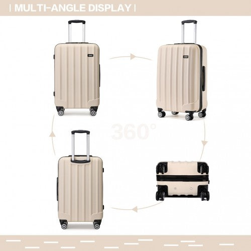 K1773-1L - Kono 19/24/28 Inch 3 Piece Set Striped ABS+PC Hard Shell Luggage with 360-Degree Spinner Wheels - Beige | Neil's Luggage Store